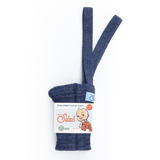 Silly Silas Ribbed Footed Tights, Denim