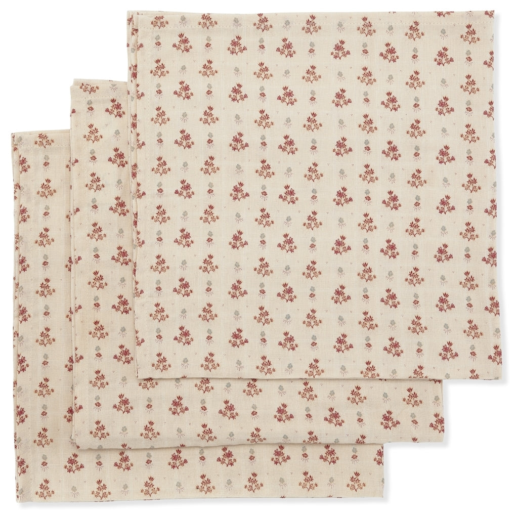 3 Pack Large Muslin Cloth, Vintage Floral Red
