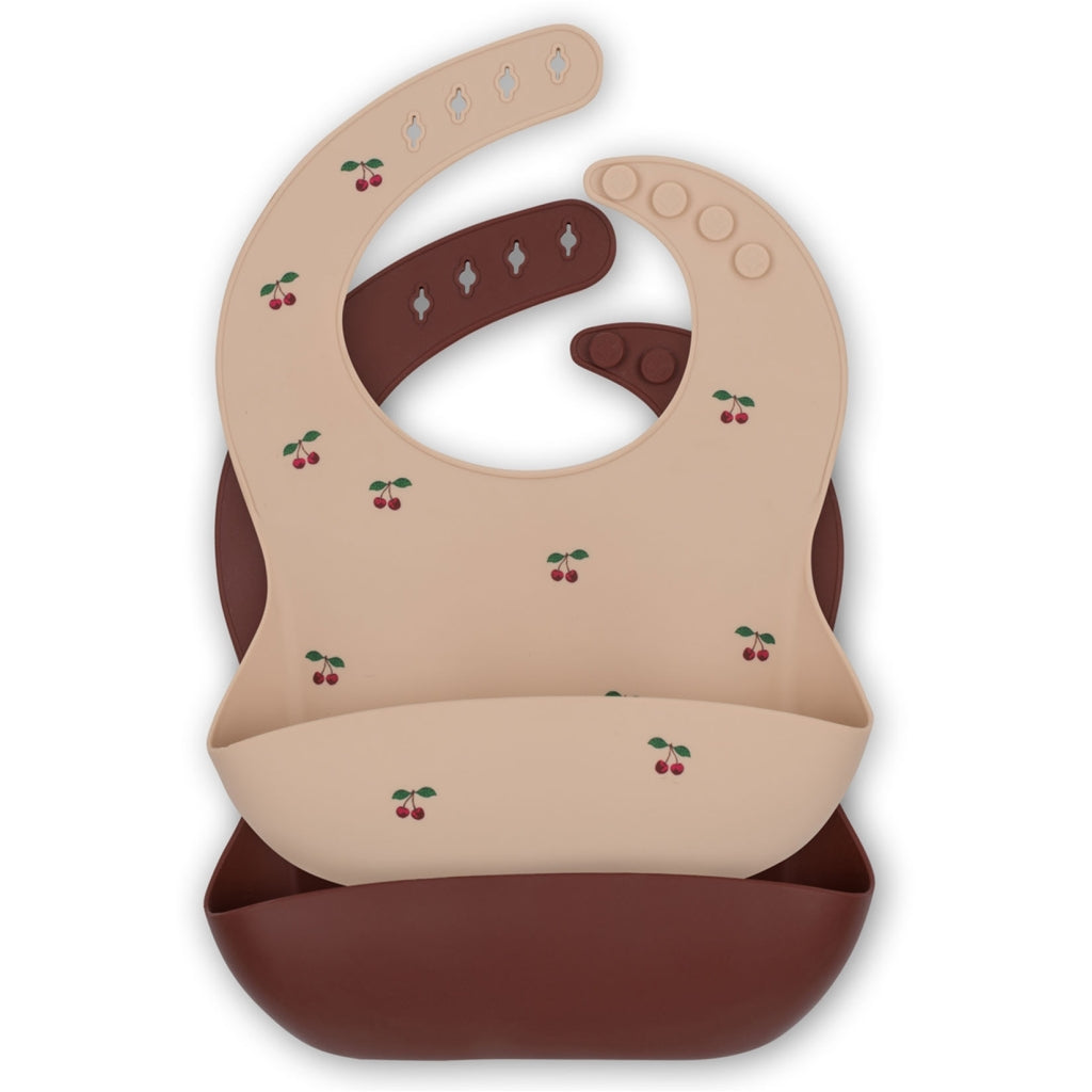 2 Pack Silicone Bib, Cherry/Mocca