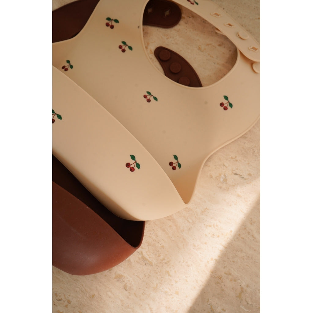 2 Pack Silicone Bib, Cherry/Mocca