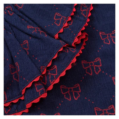 Luna Dress, Navy & Ruby Red Bows
