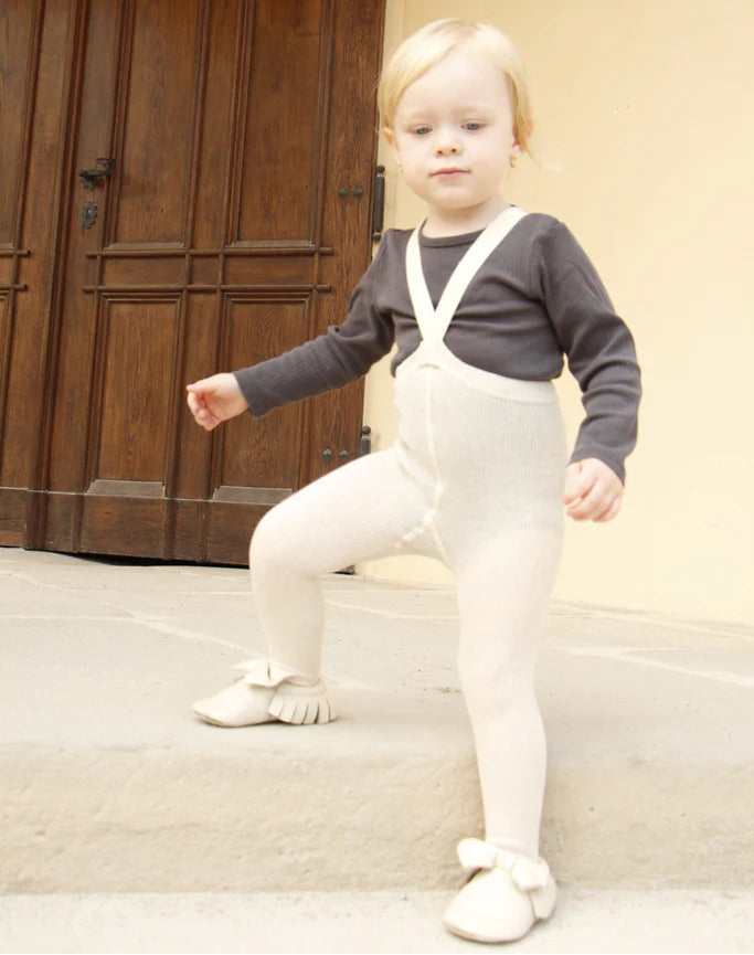 Silly Silas Ribbed Footed Tights, Cream Blend