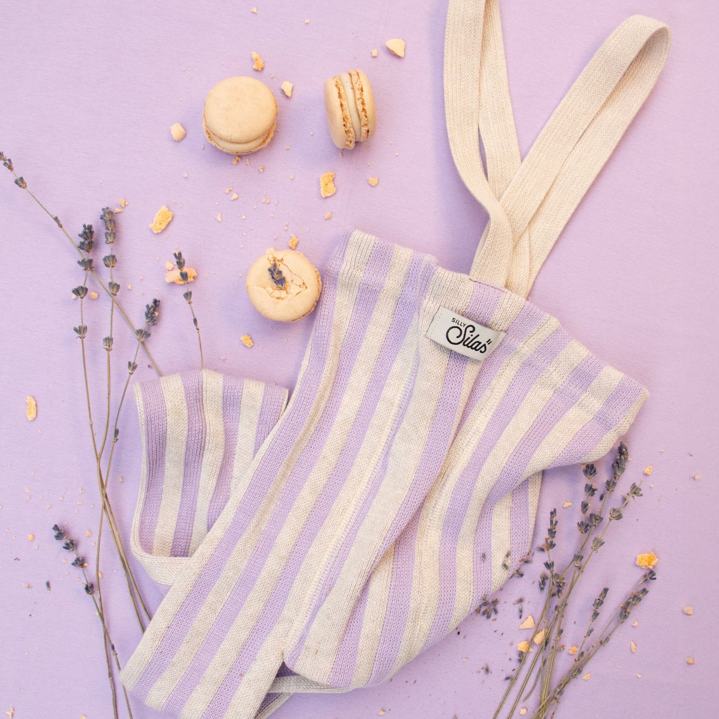 Silly Silas Footless Special Cotton Tights, Lavender X Cream striped