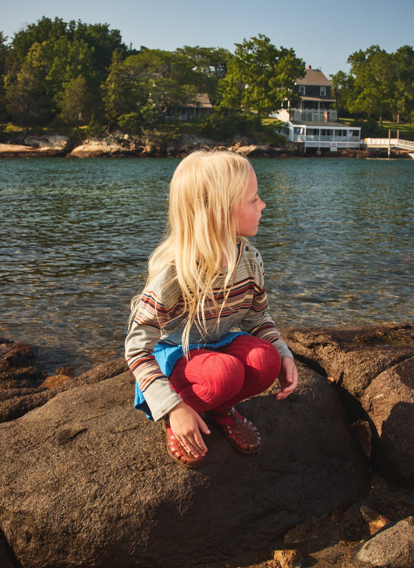 Long Sleeve Boxy Top, Overcast Patio Stripe