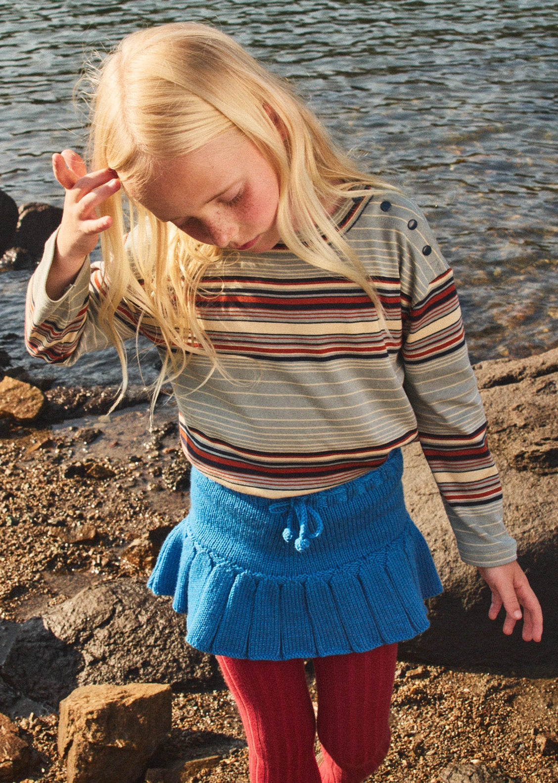 Long Sleeve Boxy Top, Overcast Patio Stripe