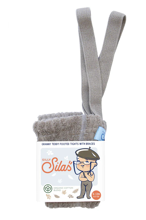 Silly Silas Granny Teddy Footed Tights, Oyster Grey