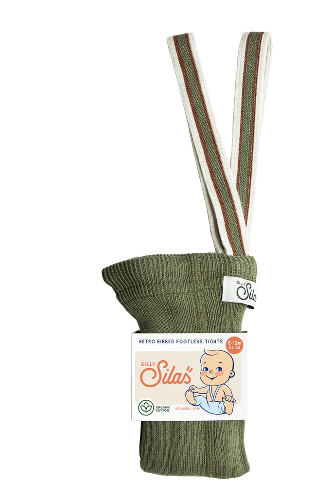 Silly Silas Ribbed Footless Tights, Olive Striped