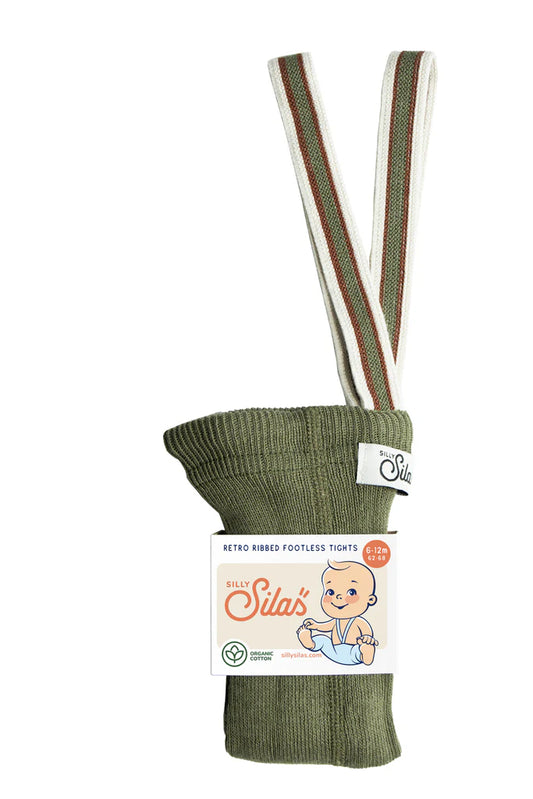 Silly Silas Ribbed Footless Tights, Olive Striped