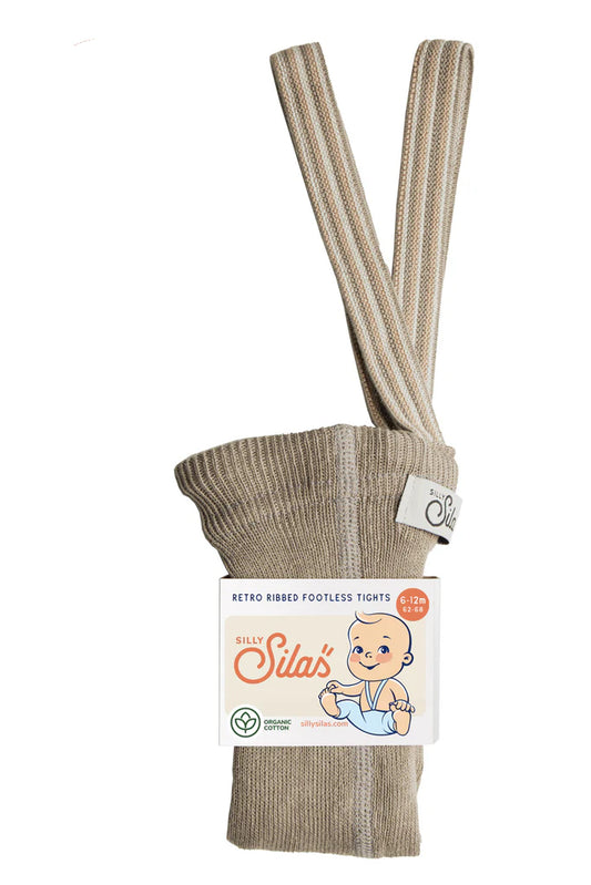 Silly Silas Ribbed Footless Tights, Oyster Grey Striped