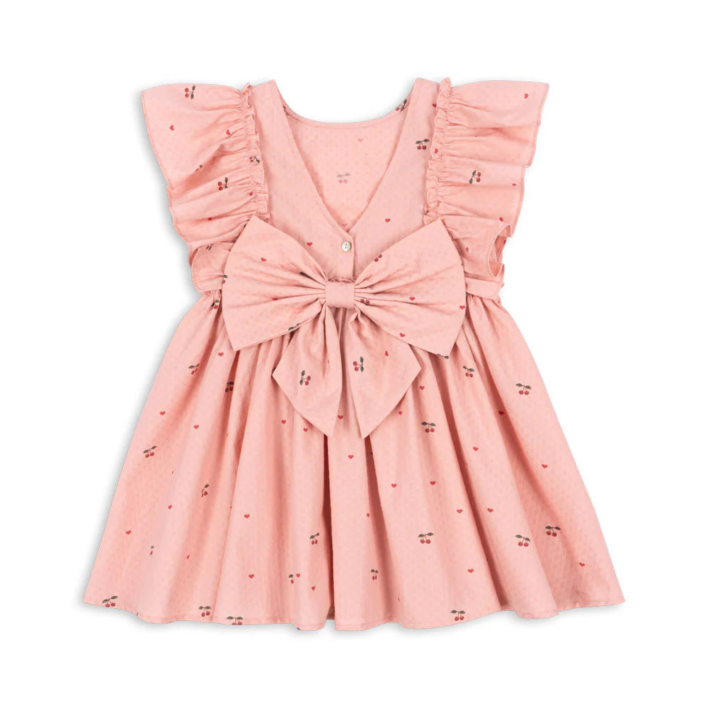 Evia Bow Dress, Cherry Coeur