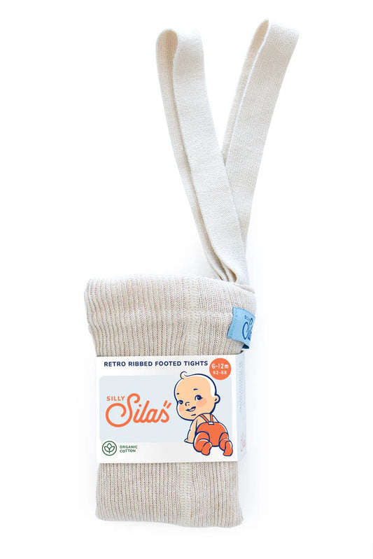 Silly Silas Ribbed Footed Tights, Cream Blend