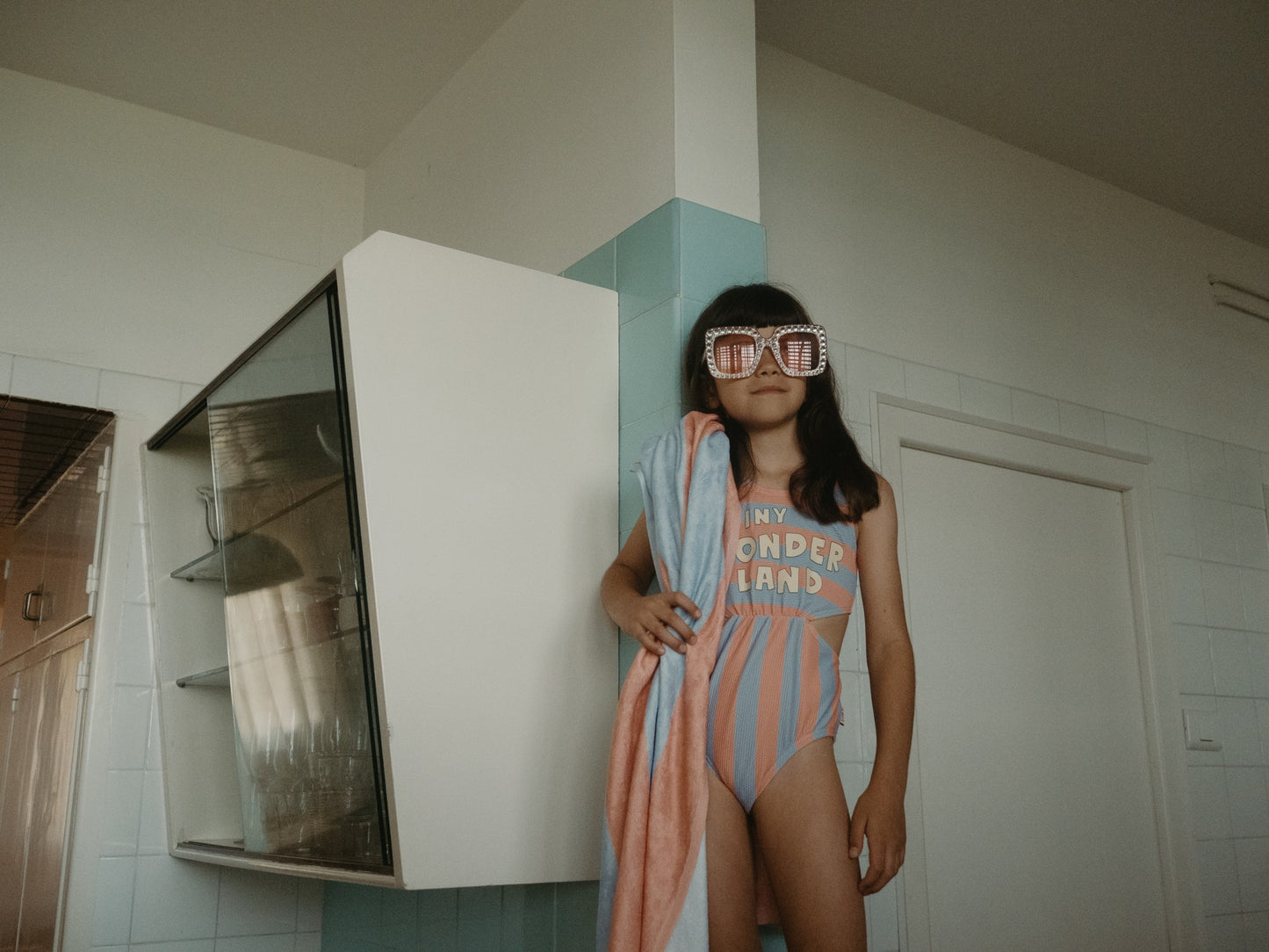 Wonderland Swimsuit, Bluegrey/Papaya