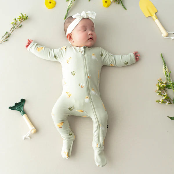 Zippered Romper Footie, Aloe Chick