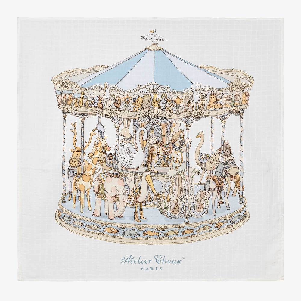 Atelier Choux Paris Organic Cotton Carrés Gift Set, Ivory & Blue