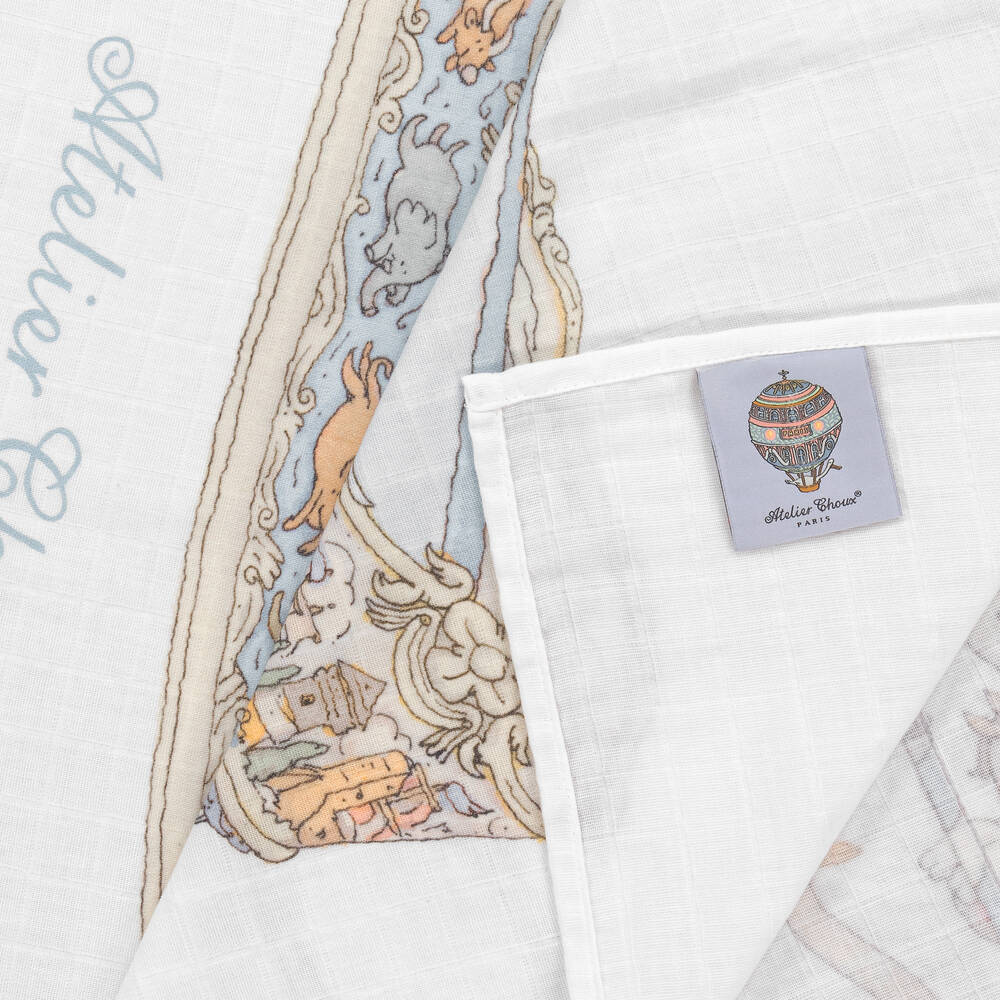 Atelier Choux Paris Organic Cotton Carrés Gift Set, Ivory & Blue