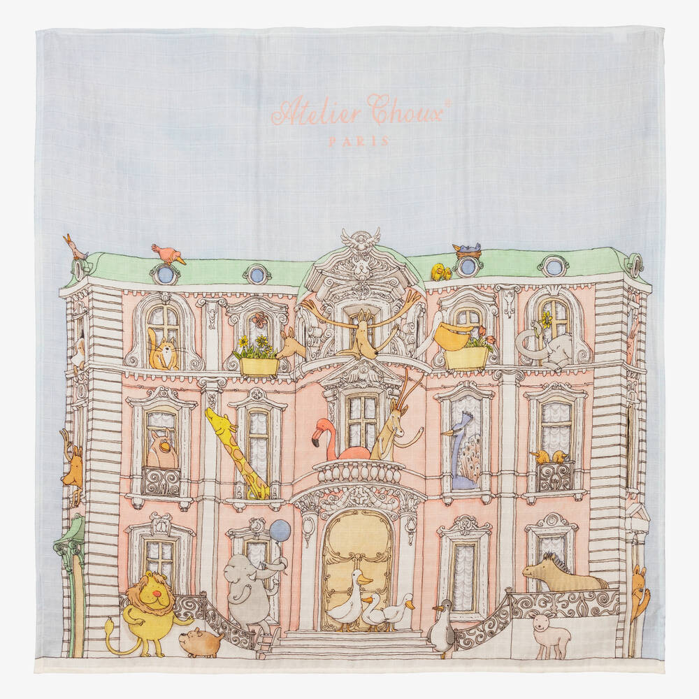 Atelier Choux Paris Organic Cotton Carrés Gift Set, Ivory & Blue