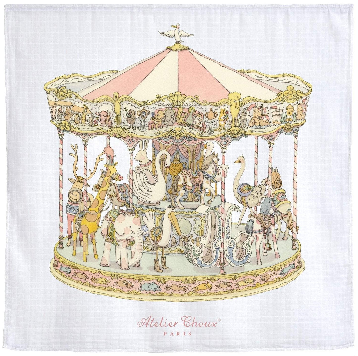Atelier Choux Paris Organic Cotton Carrés & Bib Gift Set, Carousel Pink
