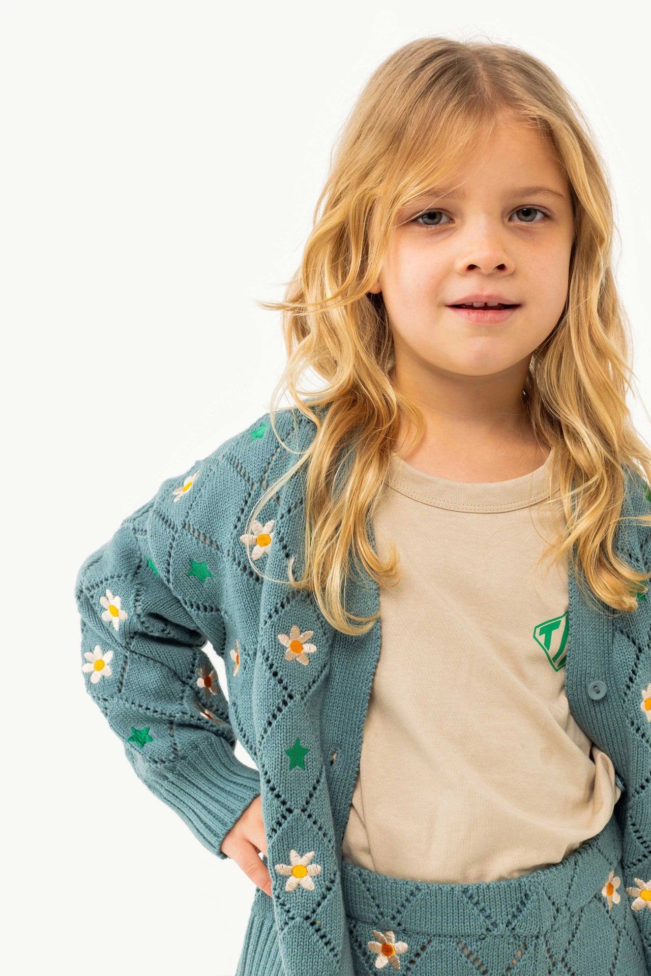 Stars and Flowers Cardigan, Dark Pistachio