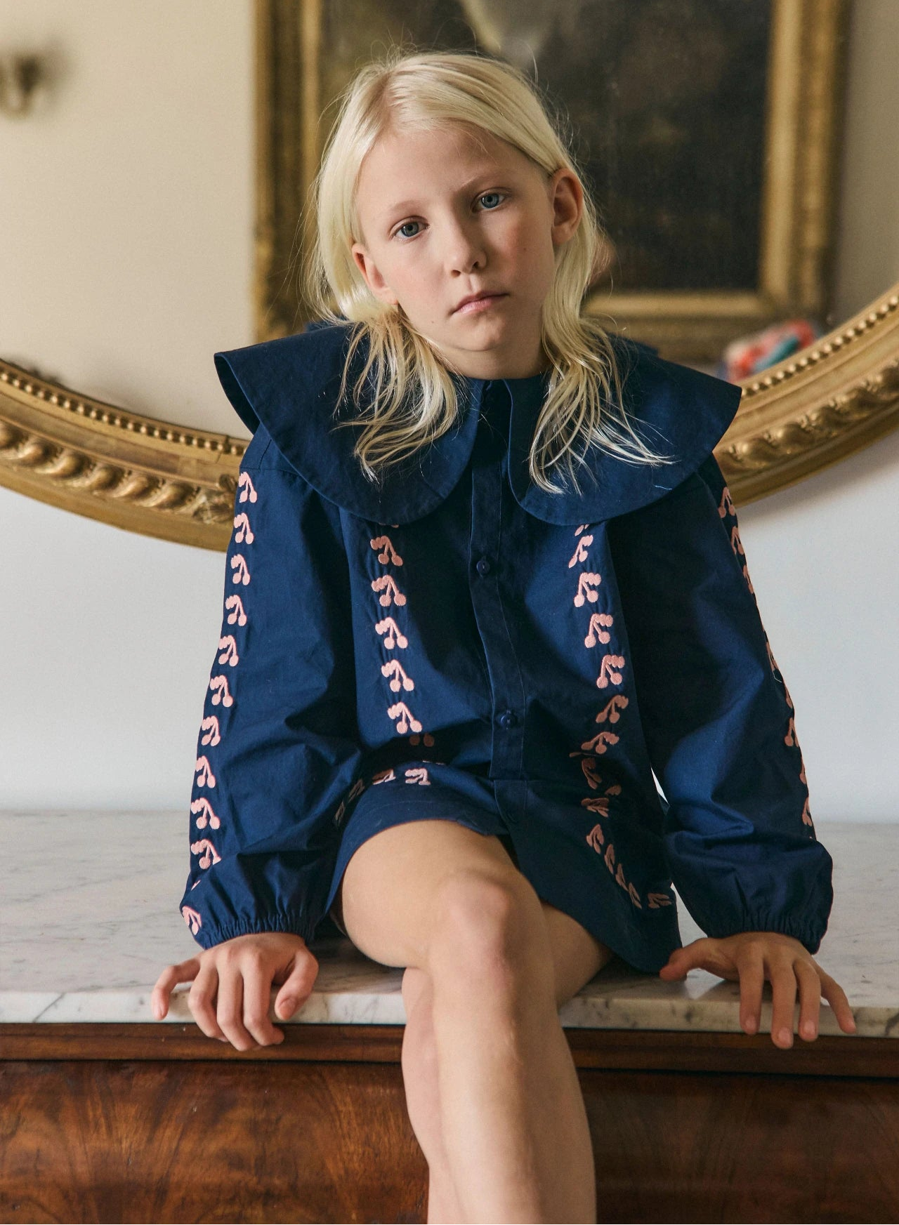 Mini Cherries Dress, Navy