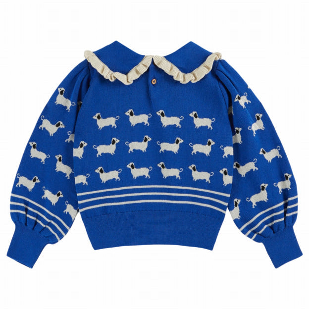 Jacquard Dogs Organic Cotton Sweater, Royal Blue