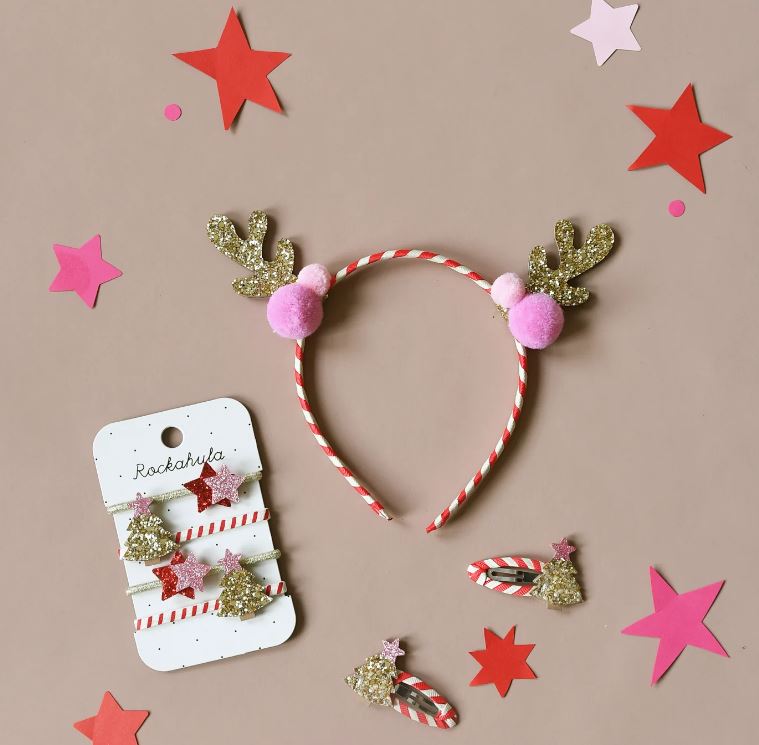 Stripy Pom Pom Reindeer Headband