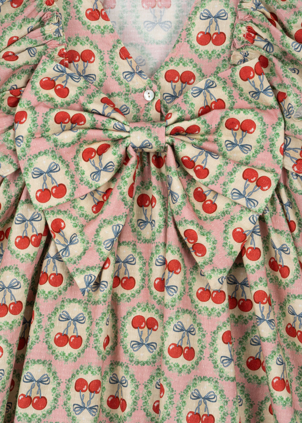 Evia LS Bow Dress GOTS, Cherry Bow
