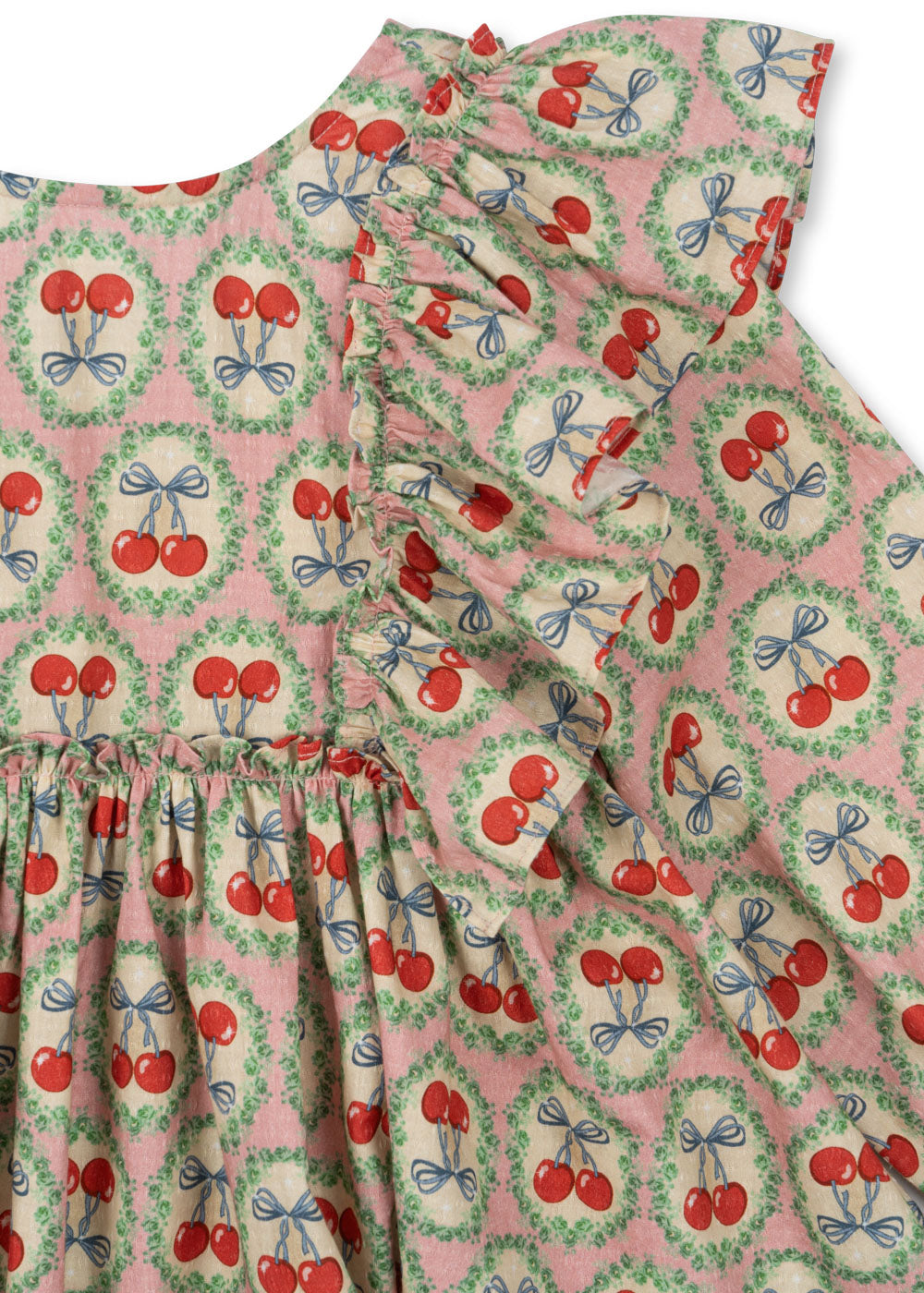 Evia LS Bow Dress GOTS, Cherry Bow