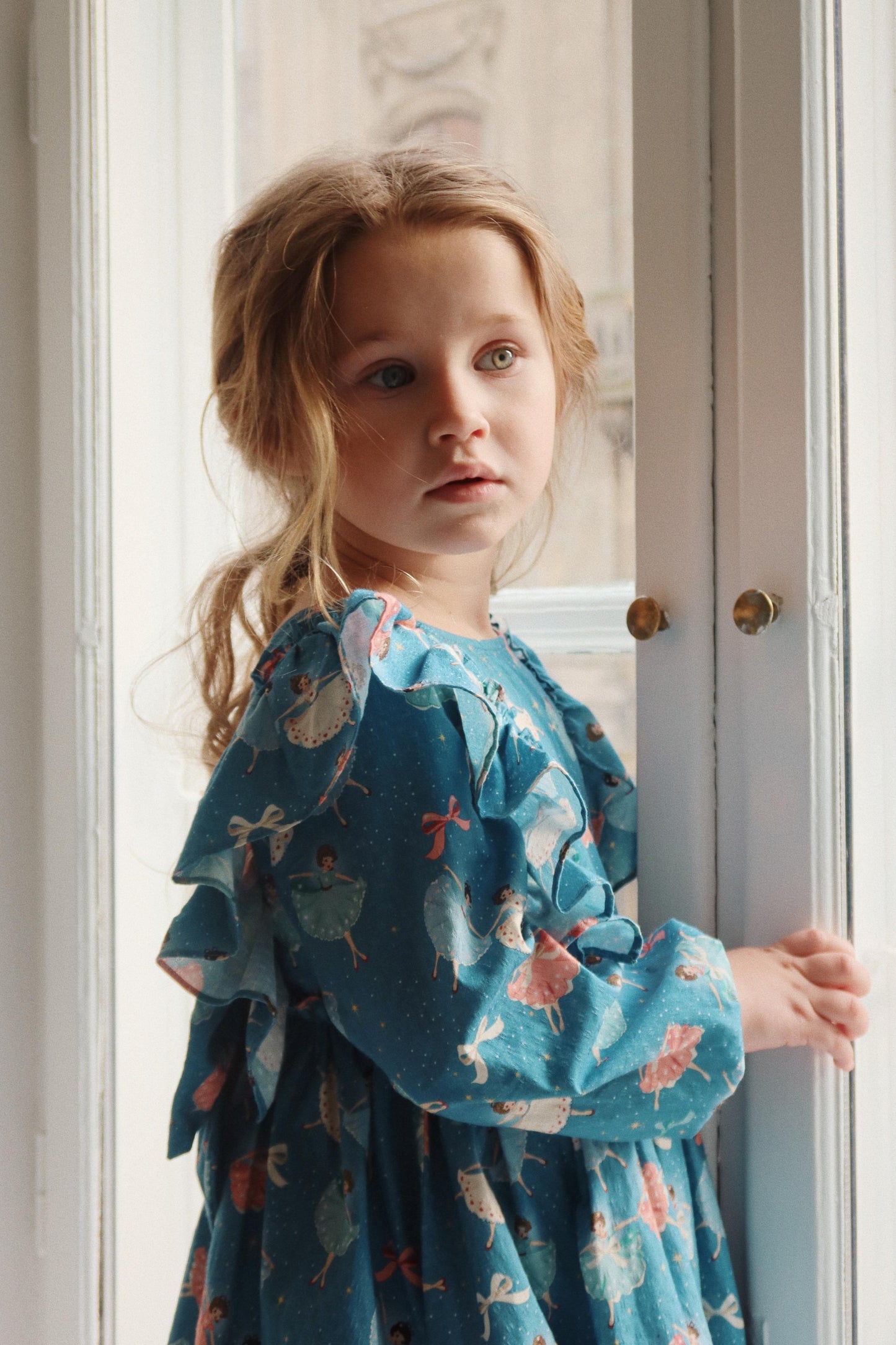 Evia LS Bow Dress GOTS, Snow Bow Ballerina