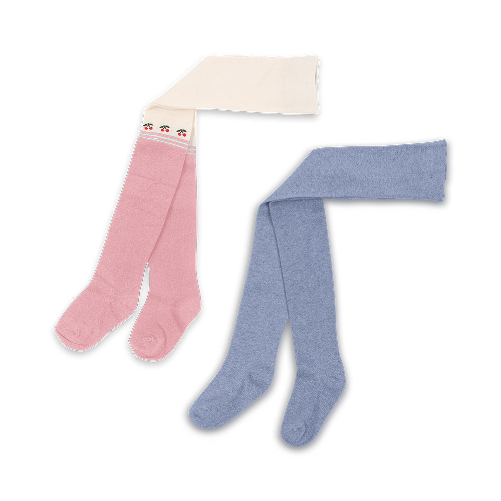 2 Pack Cherry Lurex Tights, Purple & Pink Dolphin