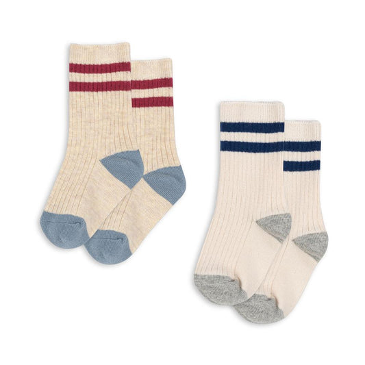 2 Pack Rib Socks, Multi Strip