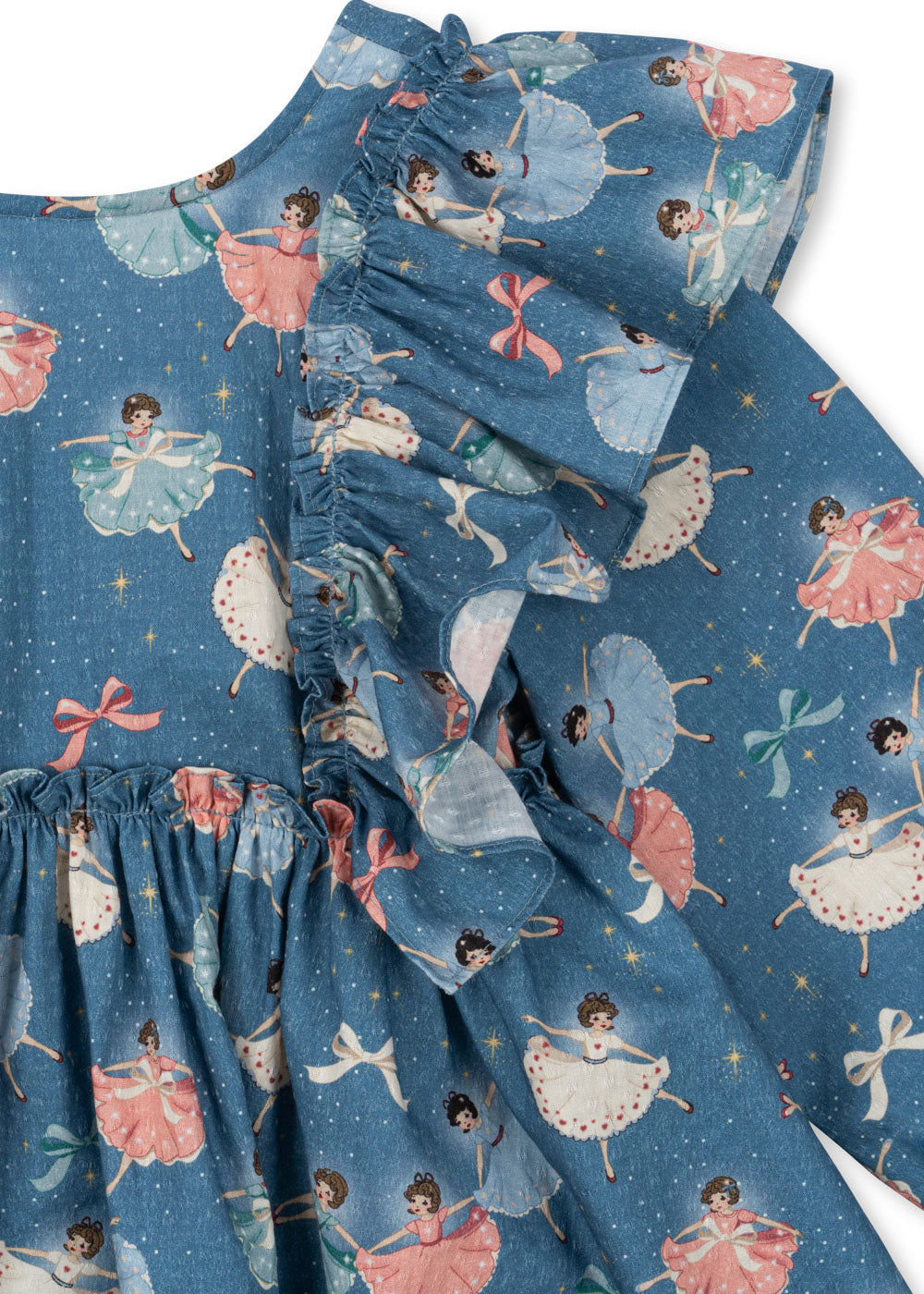 Evia LS Bow Dress GOTS, Snow Bow Ballerina