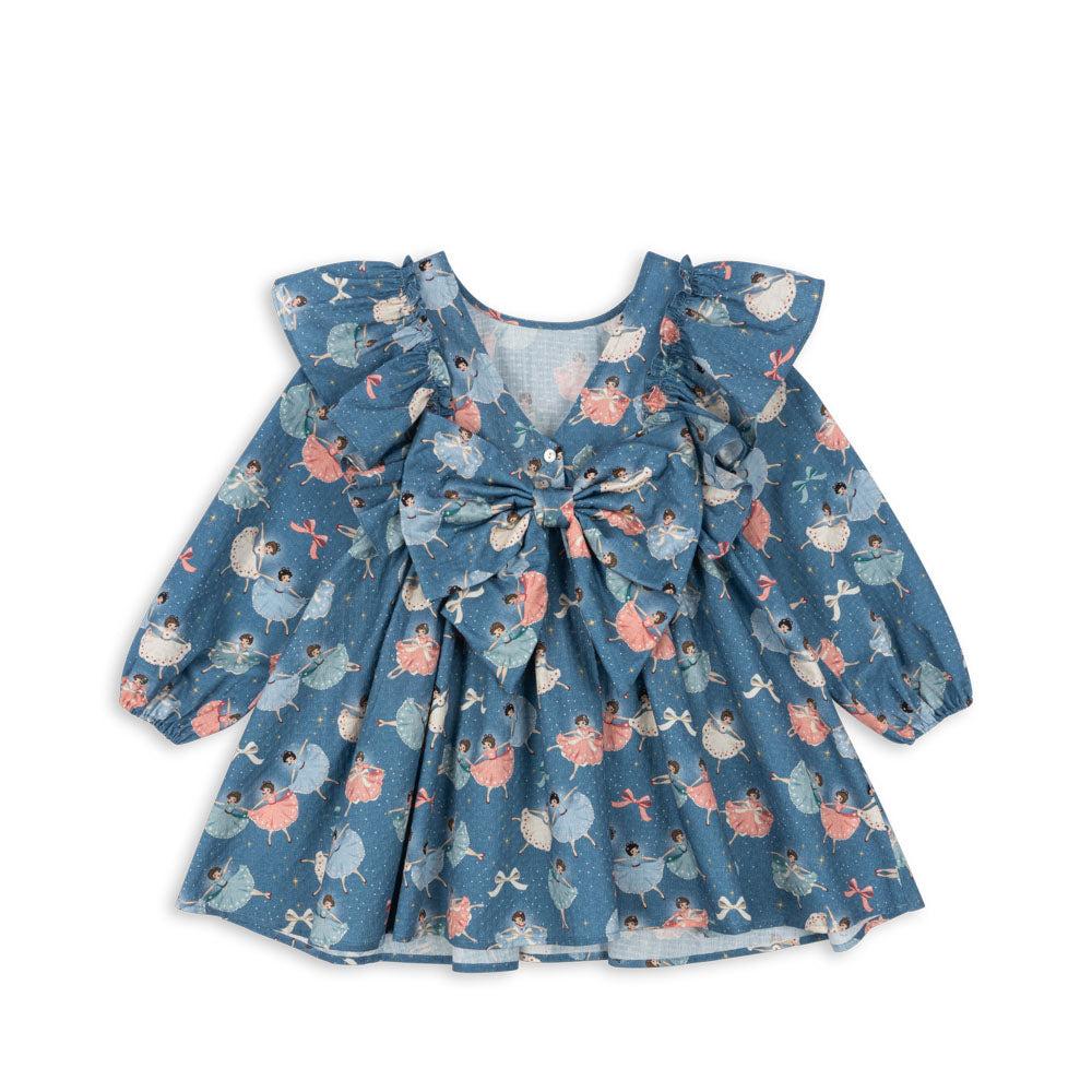 Evia LS Bow Dress GOTS, Snow Bow Ballerina