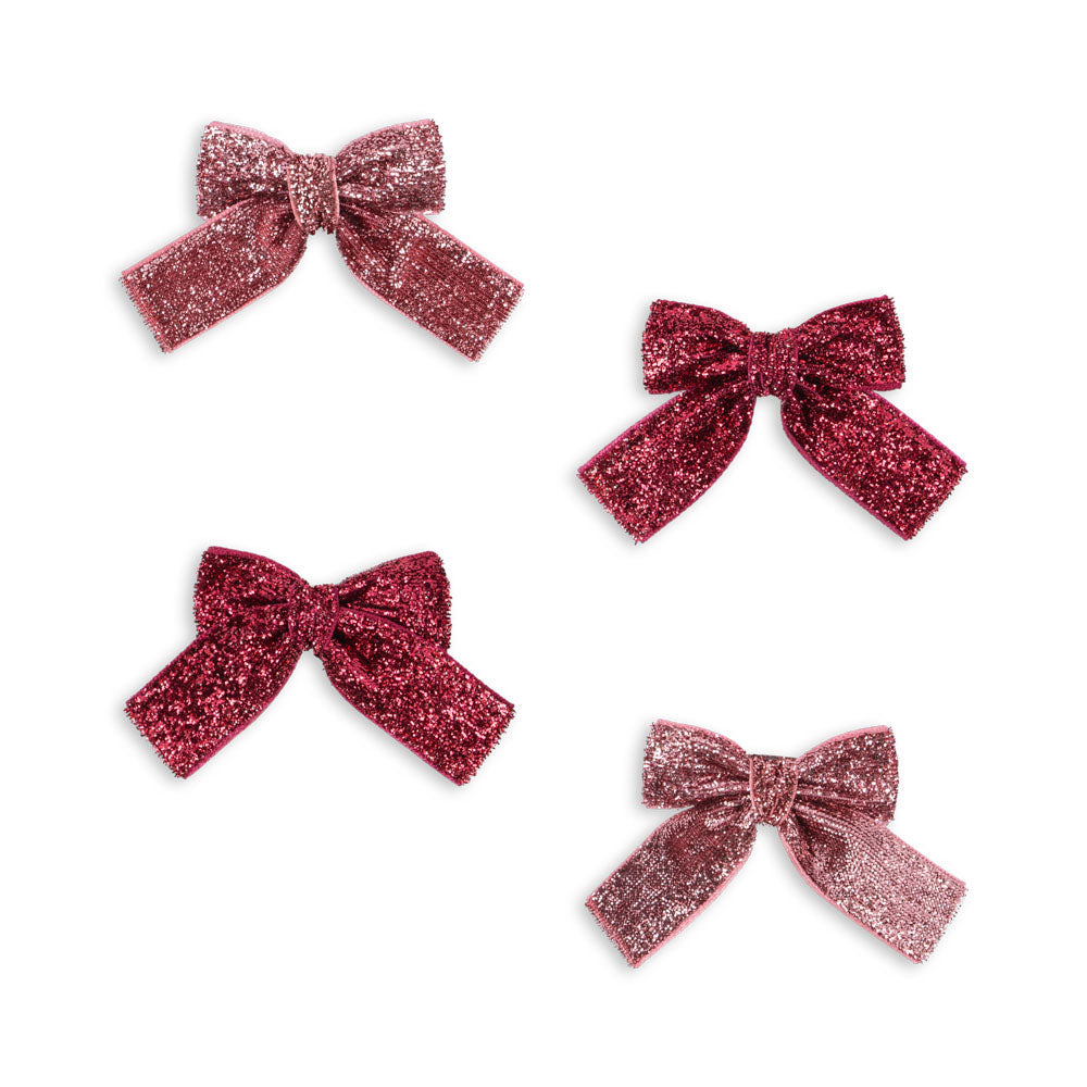 4 Pack Glitter Bow Hair Clips, Pink Mix