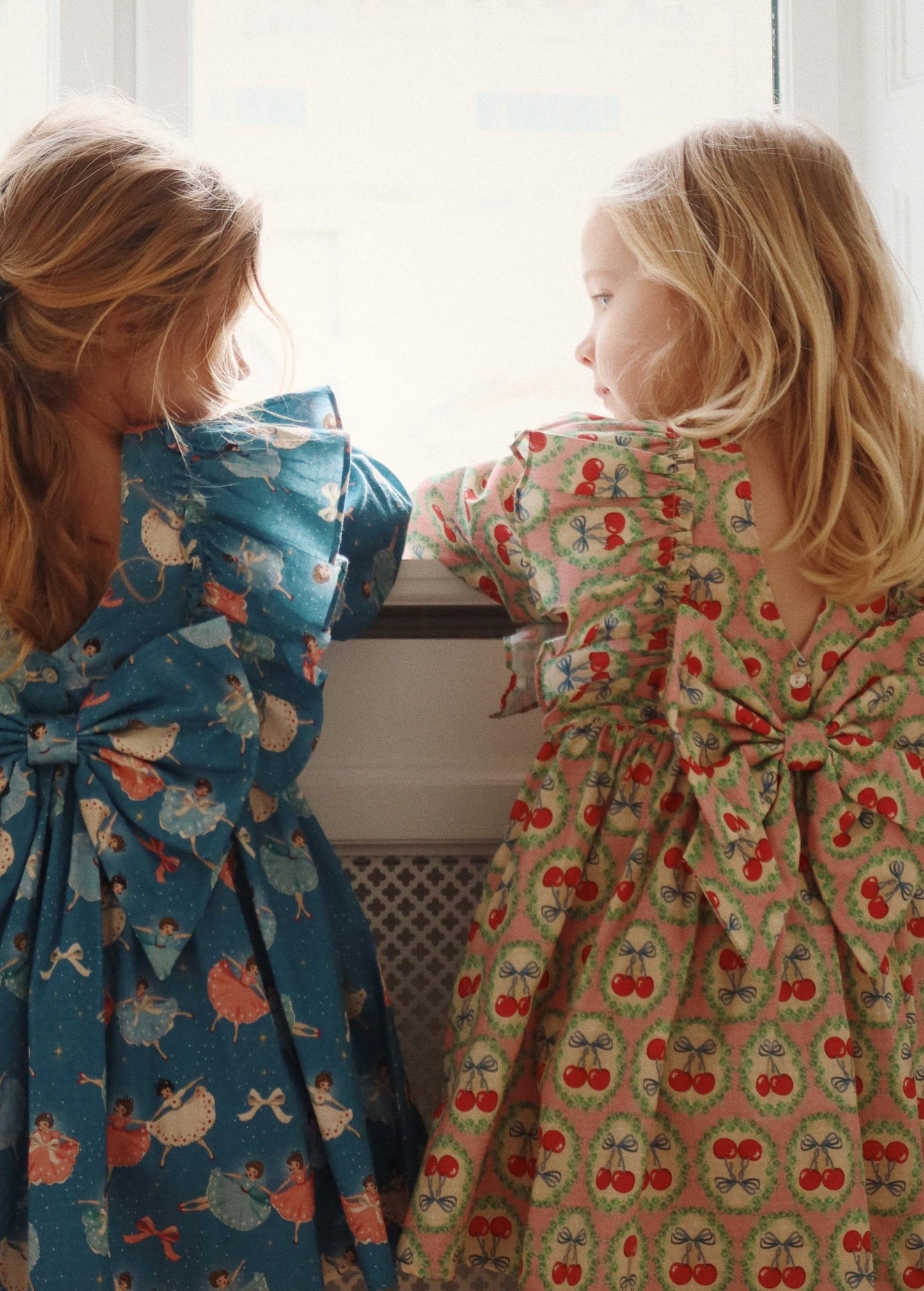 Evia LS Bow Dress GOTS, Cherry Bow