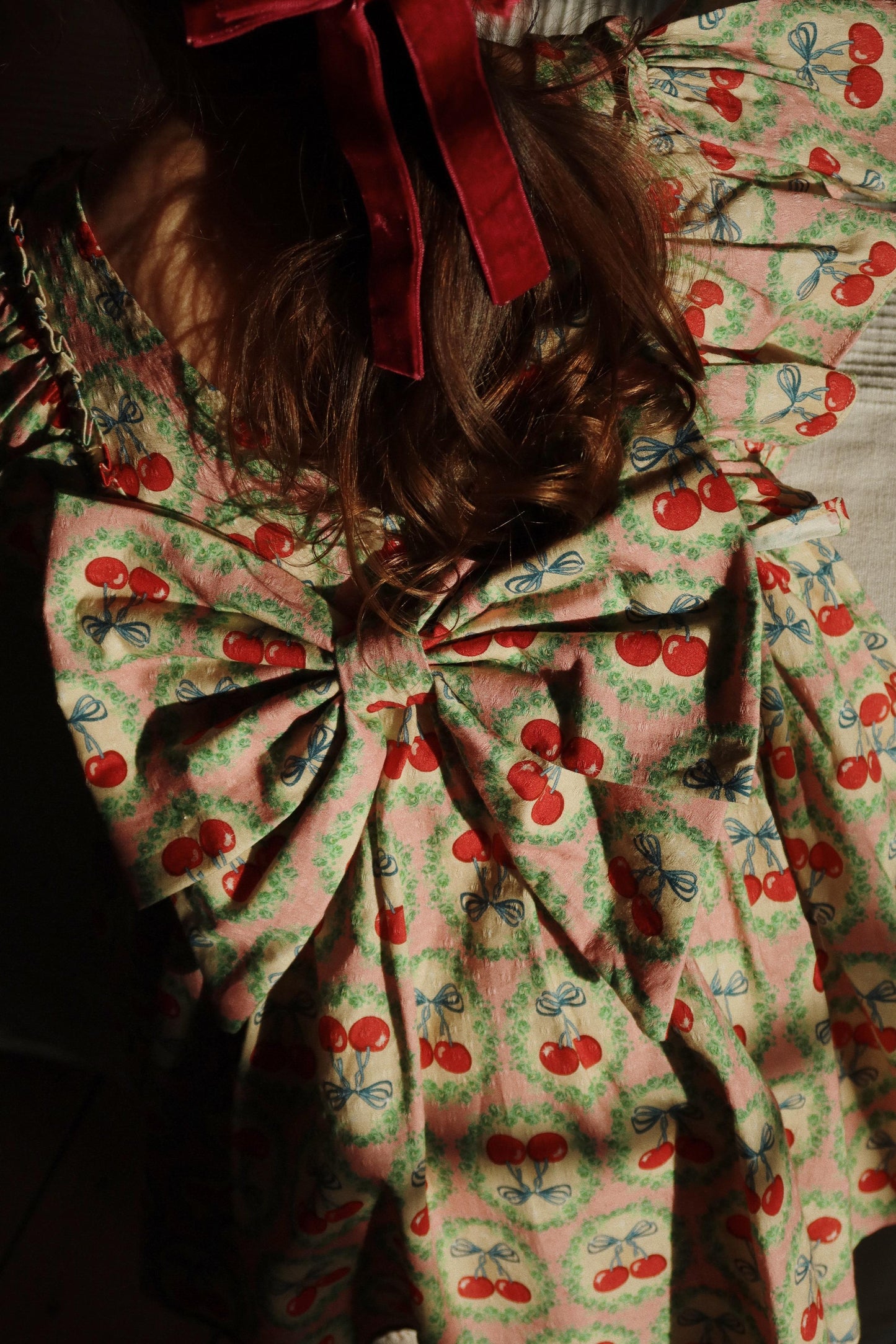 Evia LS Bow Dress GOTS, Cherry Bow