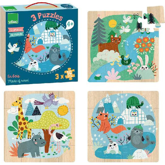 Vilac Puzzles Animals of the World 3 x 16pcs