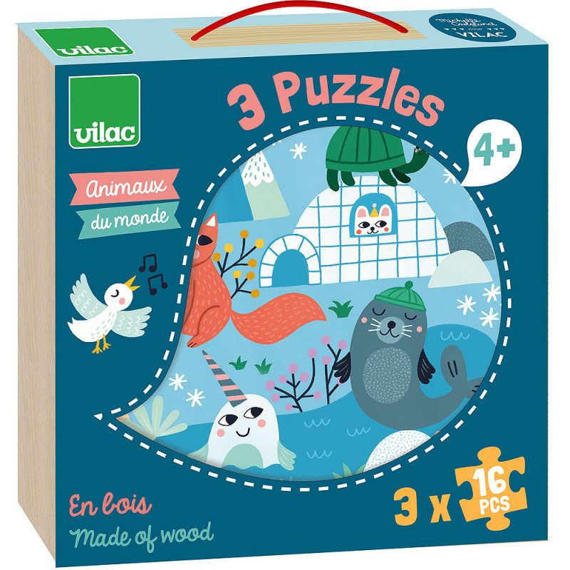 Vilac Puzzles Animals of the World 3 x 16pcs