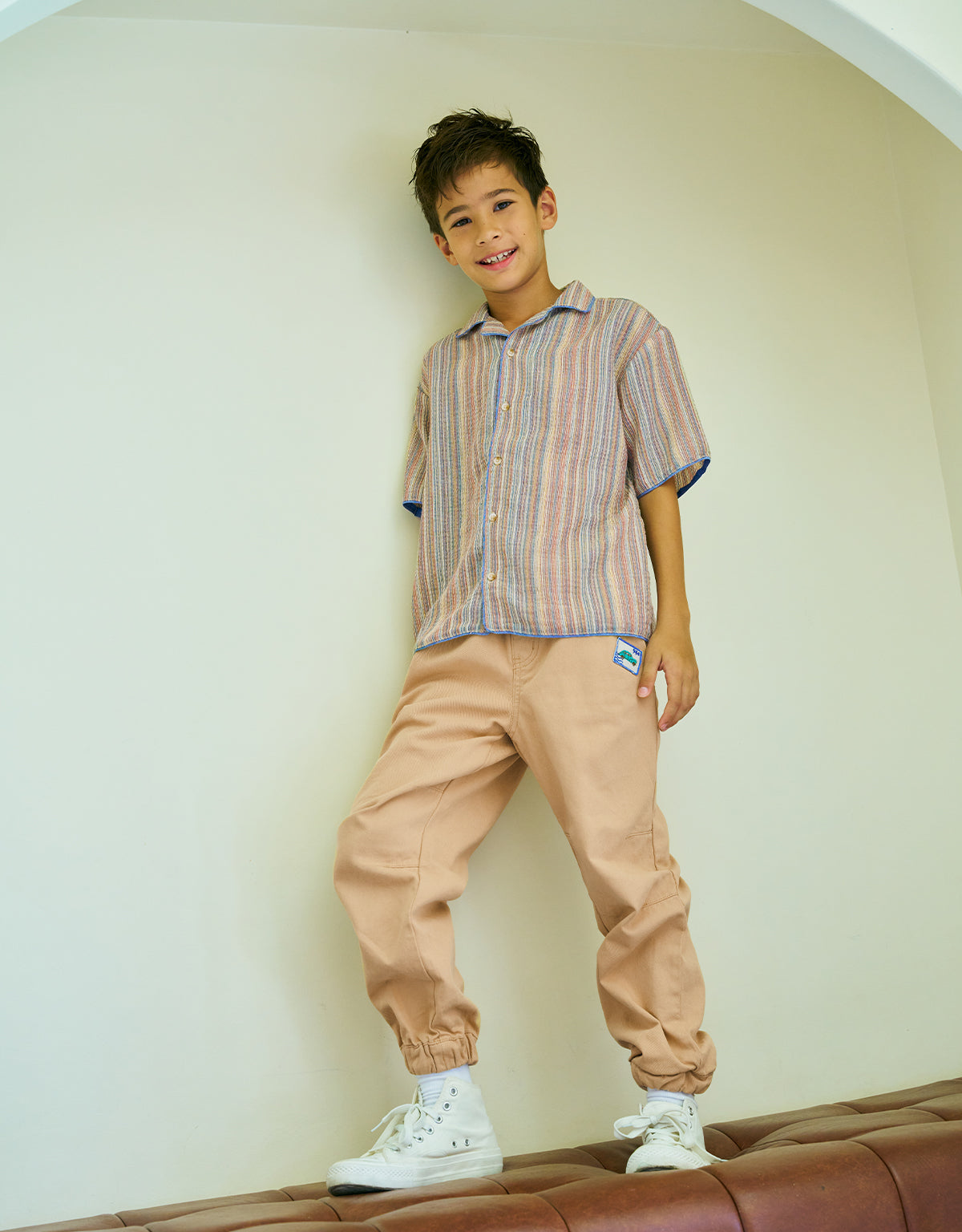 Matt Fine Twill Drawstring Joggers with Patches, Khaki