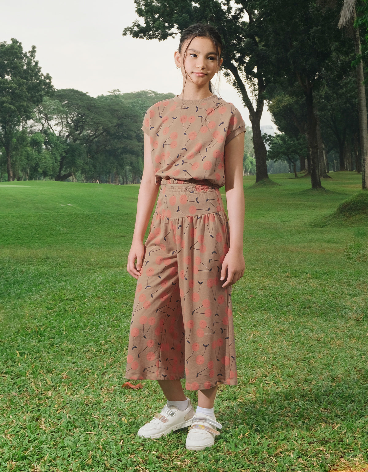 Harper Printed Terry Tee with Elastic Waist, Multicolor