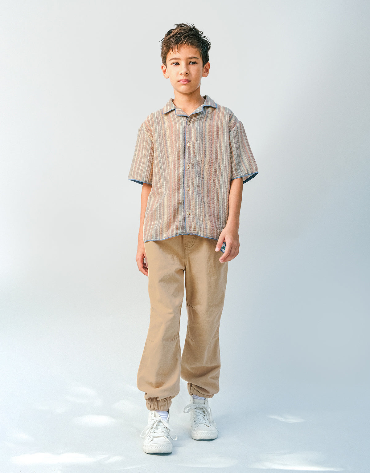 Matt Fine Twill Drawstring Joggers with Patches, Khaki