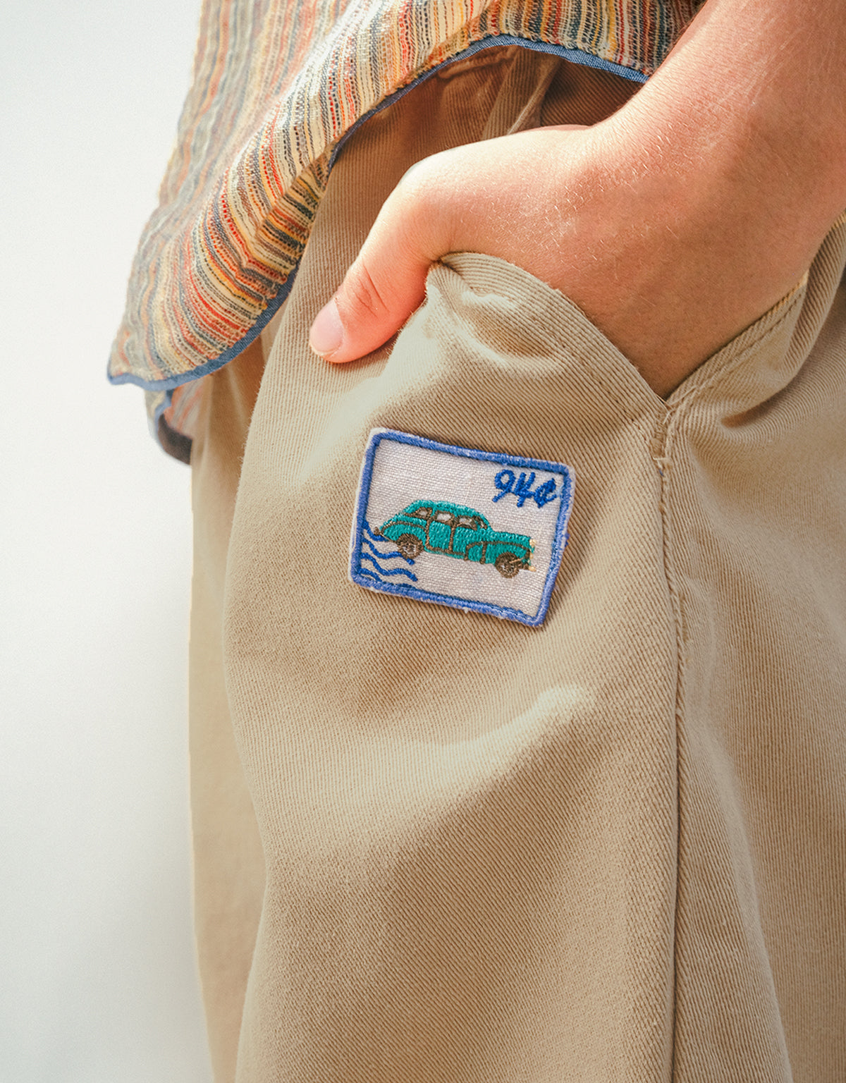 Matt Fine Twill Drawstring Joggers with Patches, Khaki