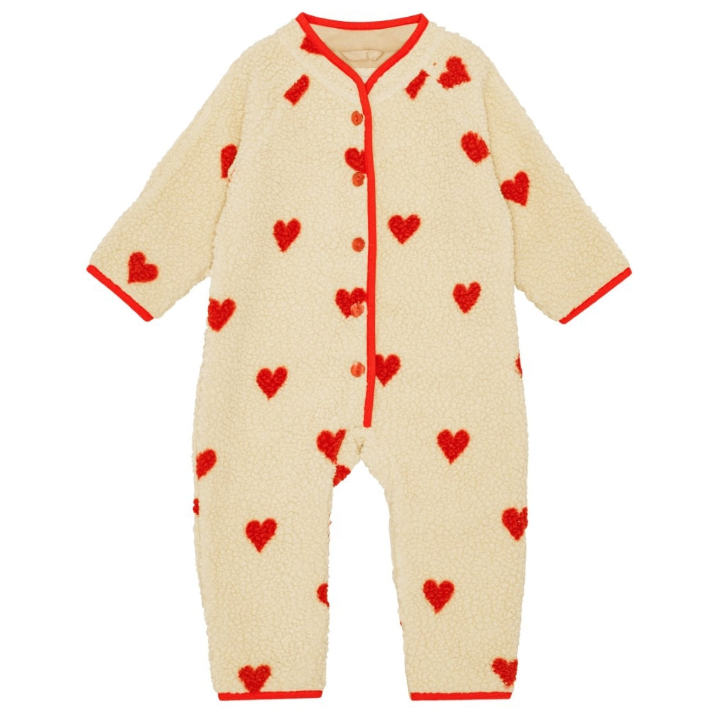 Simone Fleece Onesie, Soft White Heart