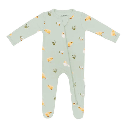 Zippered Romper Footie, Aloe Chick