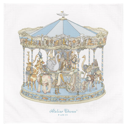 Atelier Choux Paris Organic Cotton Carrés, Carousel Blue