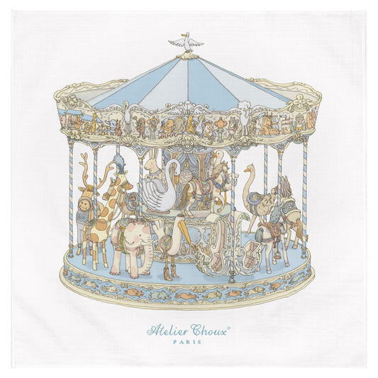 Atelier Choux Paris Organic Cotton Carrés, Carousel Blue