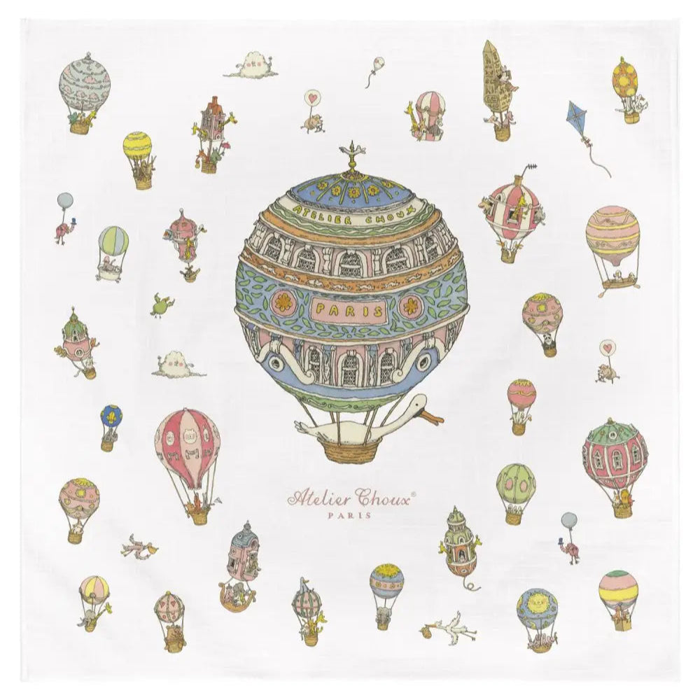 Atelier Choux Paris Organic Cotton Carrés & Bib Gift Set, Hot Air Balloons