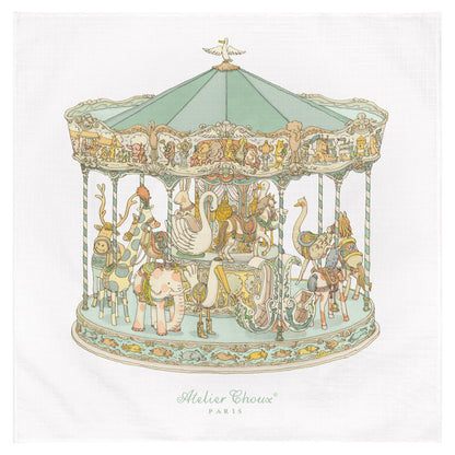 Atelier Choux Paris Organic Cotton Carrés, Carousel Green