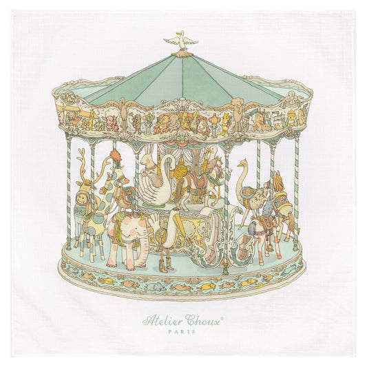 Atelier Choux Paris Organic Cotton Carrés, Carousel Green