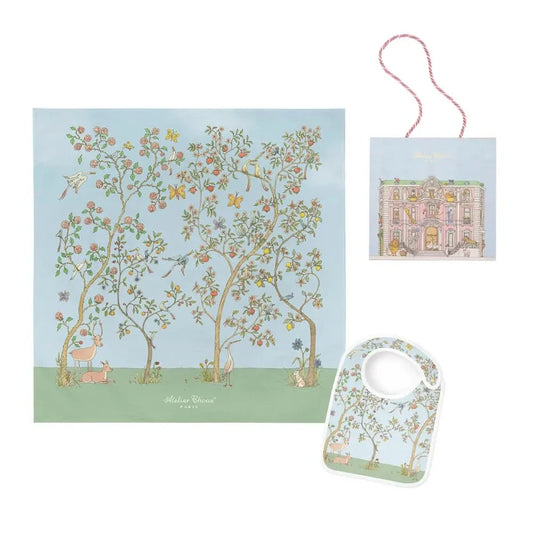 Atelier Choux Paris Organic Cotton Carrés & Bib Gift Set, In Bloom Blue