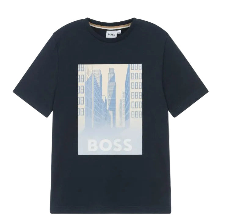 BOSS Short-Sleeved Cotton Jersey T-shirt, Navy